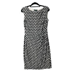 Lauren Ralph Lauren Dress‎ Black White Womens 10 Geometric Sheath Dress
